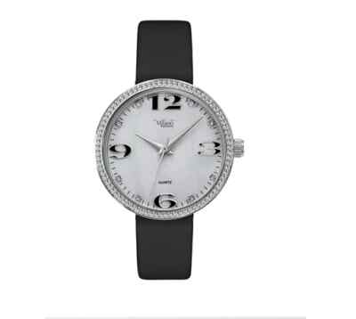 On Sale Milano Expressions women Black Strap Watch- Silve Case and White PearL