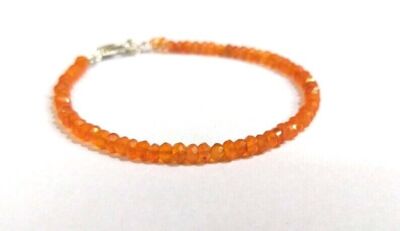 925 Sterling Silver Natural carnelian Beads Bracelet 7 inches    A-01
