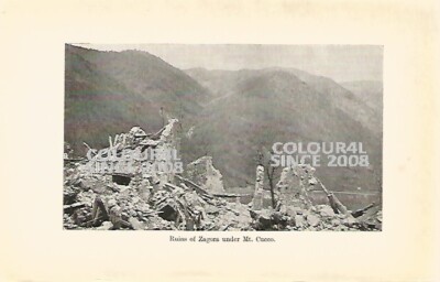 ITALY WW1 RUINS OF ZAGORA UNDER MT CUCCO 1917 PHOTO ILLUSTRATION PRINT 