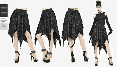 Gothic Dark Tattered Broken Holes Elastic Waistband Sharp Hem Sexy Women Skirts