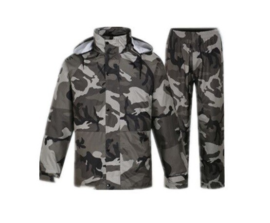 Giacca Mantella Pantaloni Impermeabile Mimetica Pvc AntiPioggia Cappuccio dfh