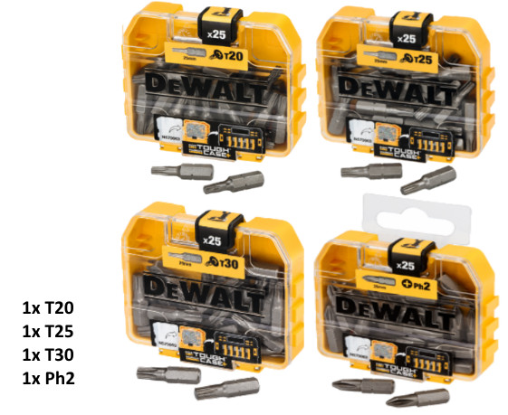 4x Bitbox Dewalt T20 T25 T30 Ph2 Je 25 Bits Dt7961 Dt7962 Dt7963 Dt71522/Dt7909
