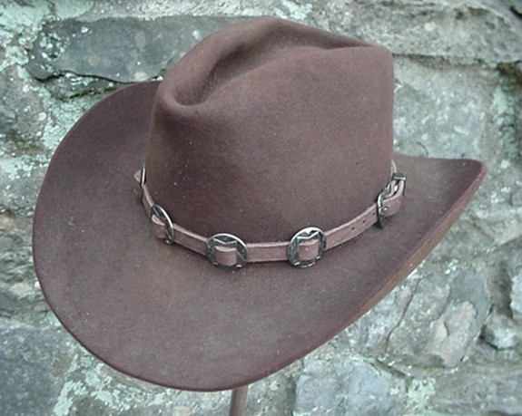 Dangerous Threads Western Hatband Hat Band Brown Leather with 10 Nickel Conchos New!