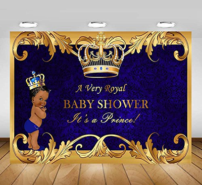 Royal Prince Baby Shower Backdrop BLACK Boy GOLD Crown Photography Background