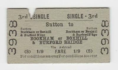 Railway Ticket BR Sutton to Bookham or Boxhill 1956 3rd Class ...