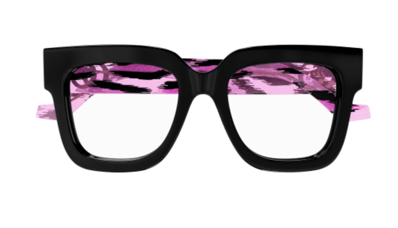 Pre-owned Gucci Gg1549o 003 Black Striped Oversized Square Women Eyeglasses In Clear