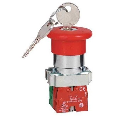 Dayton 30G258 Emergency Stop Push Button, 22 Mm, 1No/1Nc, Red