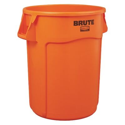 Rubbermaid Commercial 2119308 32 Gal Round Trash Can, Orange, 22 In Dia, Plastic
