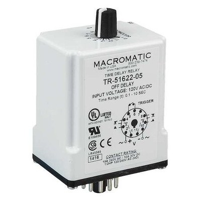 Macromatic Tr-51621-14 Time Delay Relay,240Vac,10A,Dpdt,9 Sec.