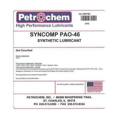 Petrochem Syncomp Pao-46-005 Compressor Oil,5Gal,Pail,Polyalphaolefin
