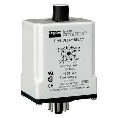 Dayton 1Egb8 Time Delay Relay,120Vac,10A,Dpdt,9 Sec.