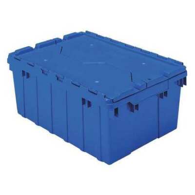 Akro-Mils 39085Blue Blue Attached Lid Container, Plastic, Steel Hinge, 8 Gal