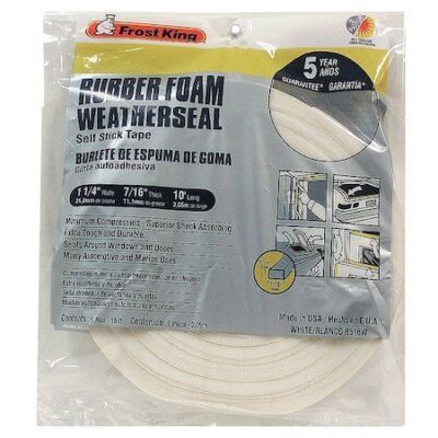 Frost King R516wh Sponge Rubber Foam Tape,1-1/4In.X10 Ft.