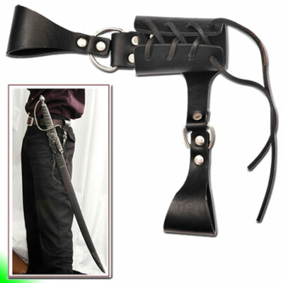 RENAISSANCE PIRATE Black Leather Dagger Sword Rapier Cutlass FROG HOLDER New