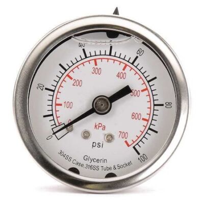 Zoro Select 4Cfp1 Pressure Gauge, 0 To 100 Psi, 1/4 In Mnpt, Stainless Steel,
