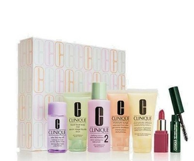 Clinique 3-step Skin Care Dry skin Moisturizer , Lipstick, Mascara, Toner, Soap