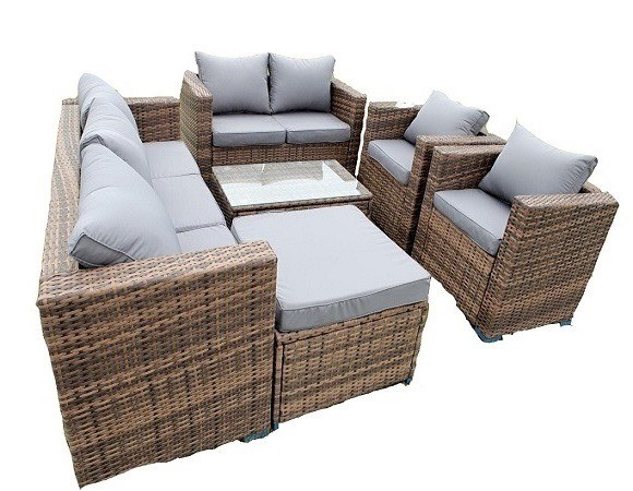 8 SEATER NEW RATTAN GARDEN FURNITURE SET SOFA TABLE CHAIRS - PATIO