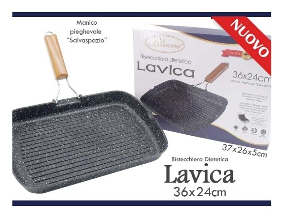 Bistecchiera 36x24cm Antiaderente Con Manico In Legno Dietetica Lavica