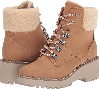 DV Dolce Vita Russit Tan Sherpa Ankle Lace Up Booties NWB Size 9 MSRP $70