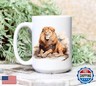 C M Lion Ceramic Coffee Mug, 15 oz. - Lion Gift for Women and Men