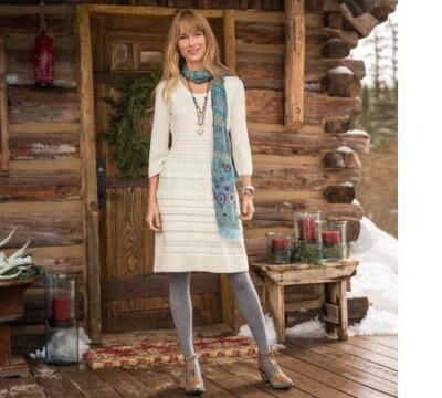 NWT Sundance Sculptured Delight Sweater Dress Medium Winter White Cotton Silk