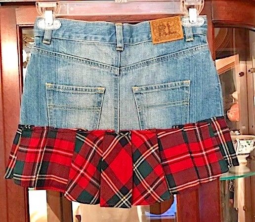 NWT Ralph Lauren Girls 10  Denim & Plaid Skirt MSRP $59