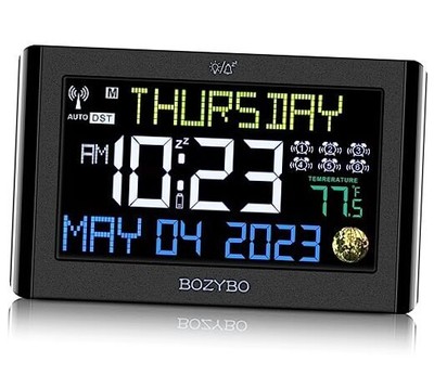 Digital Clock with 6 Alarm Clocks: Atomic Clock with Indoor Temperature Self
