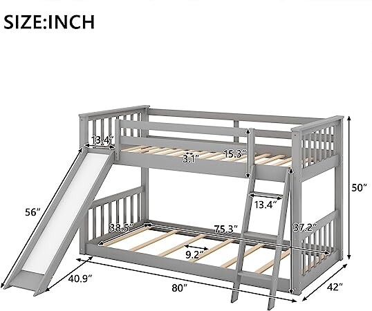 bunki Amazon.com: ZMIZAKOY Metal Full XL Over Queen Bunk Bed for