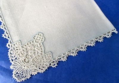 Pure Linen Napkins Gorgeous Hand Made with Elegant Lace, ca 1930-40s, Mint