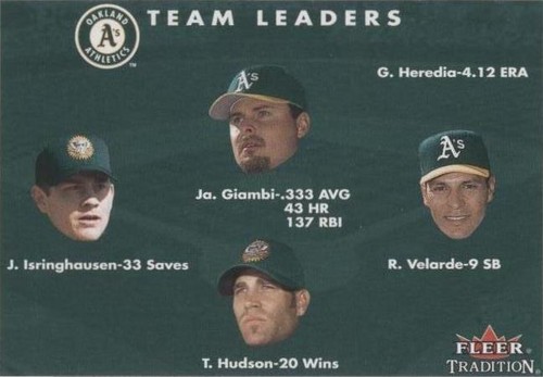2001 Fleer Tradition - Jason Giambi Jason Isringhausen Randy Velarde #448