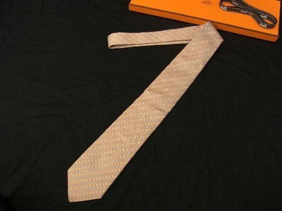 HERMES Tie Silk 100 All Over Pattern Business Gentleman Men'S Orange Pink As0176