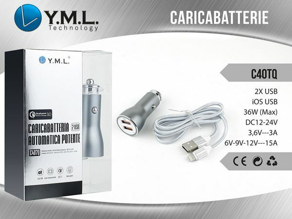 Caricabatteria Da Auto 2 Ingressi Usb 3.0A Fast Cavo Iphone 7 8 X C40TQ mar