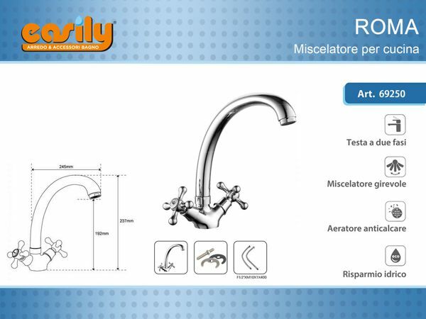 Miscelatore Rubinetto Manopole A Croce Cucina Lavello Ottone Roma dfh