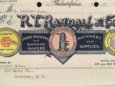 USED BILLHEAD 1915 R.T. RANDALL & CO PHILA PA SAUSAGE MAKERS ILLUS STUFFER