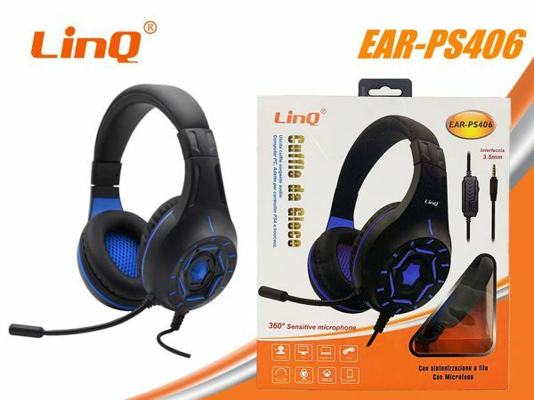 Cuffie Headset Con Microfono Gaming Jack 3,5mm Per Pc Linq Ear-ps406