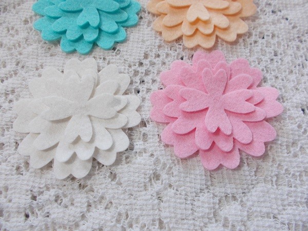 Felt Flower Die Cuts (Creamsicle) 6 Full Flowers (18 pieces) Wool Blend Felt