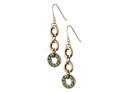 Gold Green Crystal Disc Dangle Earrings for Women - Elegant Gift Idea