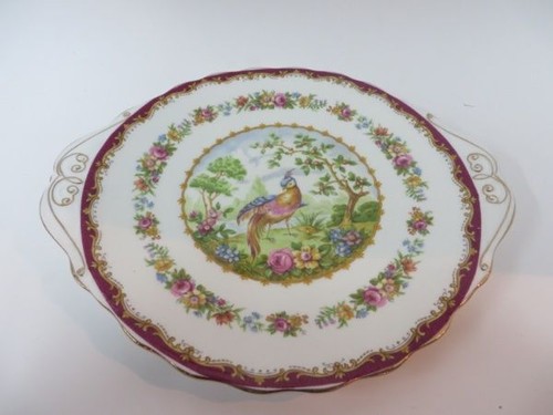 Royal Albert Chelsea Bird Handled Cake Plate Maroon