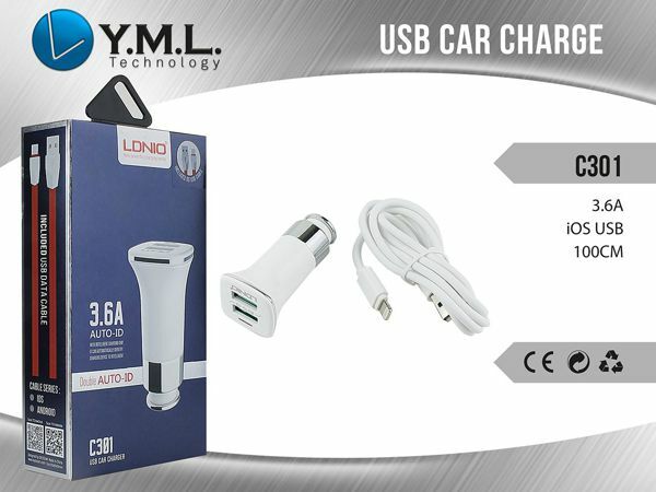 Caricabatteria Da Auto 2 Ingressi Usb 3.6A Cavo Iphone 7 8 X C301 mar