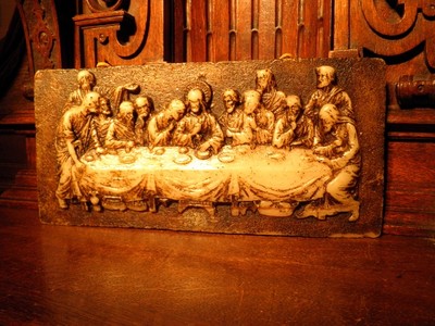 VINTAGE WAX MONASTERY LAST SUPPER PRIESTS WALL ALTAR PLAQUE