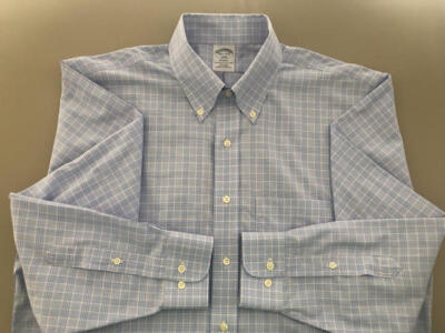 BROOKS BROTHERS  NWOT Blue White Plaid Non-Iron Cotton  18½ 33