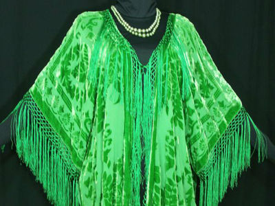 Pre-owned Maya Matazaro Apple Green Kimono Duster Fringe Jacket Silk Burnout Velvet  Plus