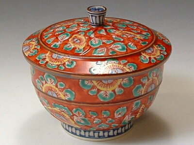 Yunomi Sencha Kyo Kiyomizu yaki ware Japanese tea cup Lid 5set Red Dami Peony