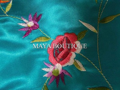 Pre-owned Maya Matazaro Turquoise Embroidered Silk Kimono Caftan Duster Opera Coat  Plus In Blue