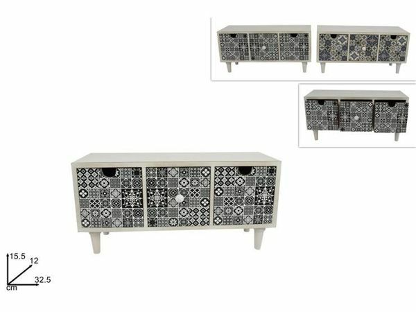 Mobiletto Mini Cassettiera Legno Bianco Decoro Maioliche 3 Cassetti dfh