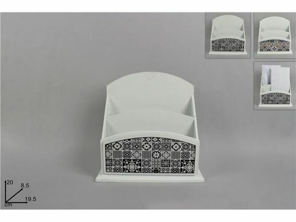 Contenitore Box Porta Lettere 2 Scomparti Legno Bianco Con Maioliche dfh