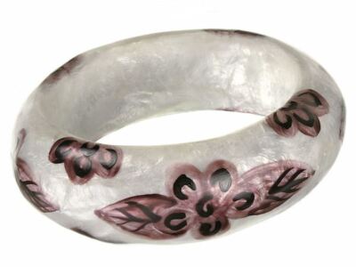 Pink Floral Bangle Bracelet for Women - Durable Wooden & Resin Design