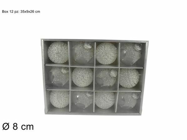 Serie 12 Palle Palline Albero Di Natale Bianco Con Glitter 8cm Addobbi dfh