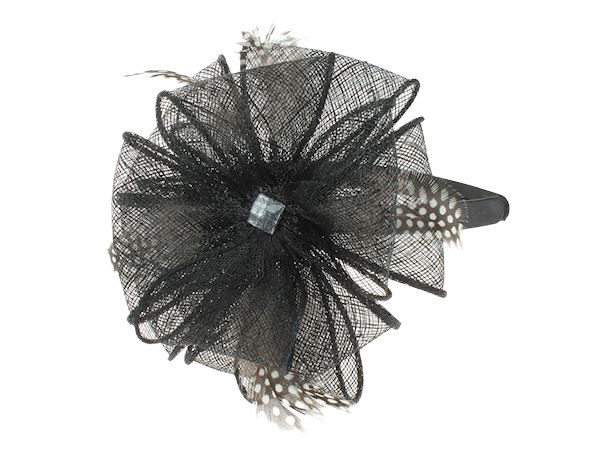 Black Sinamay Flower Feather Fascinator Headband for Weddings & Events