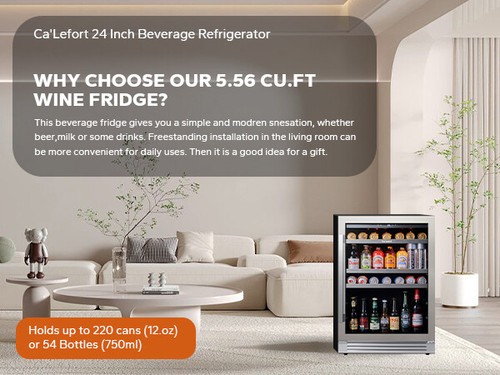 Ca’Lefort 24" Beverage Cooler Built-in Refrigerator Fridge 220 Cans Freestanding